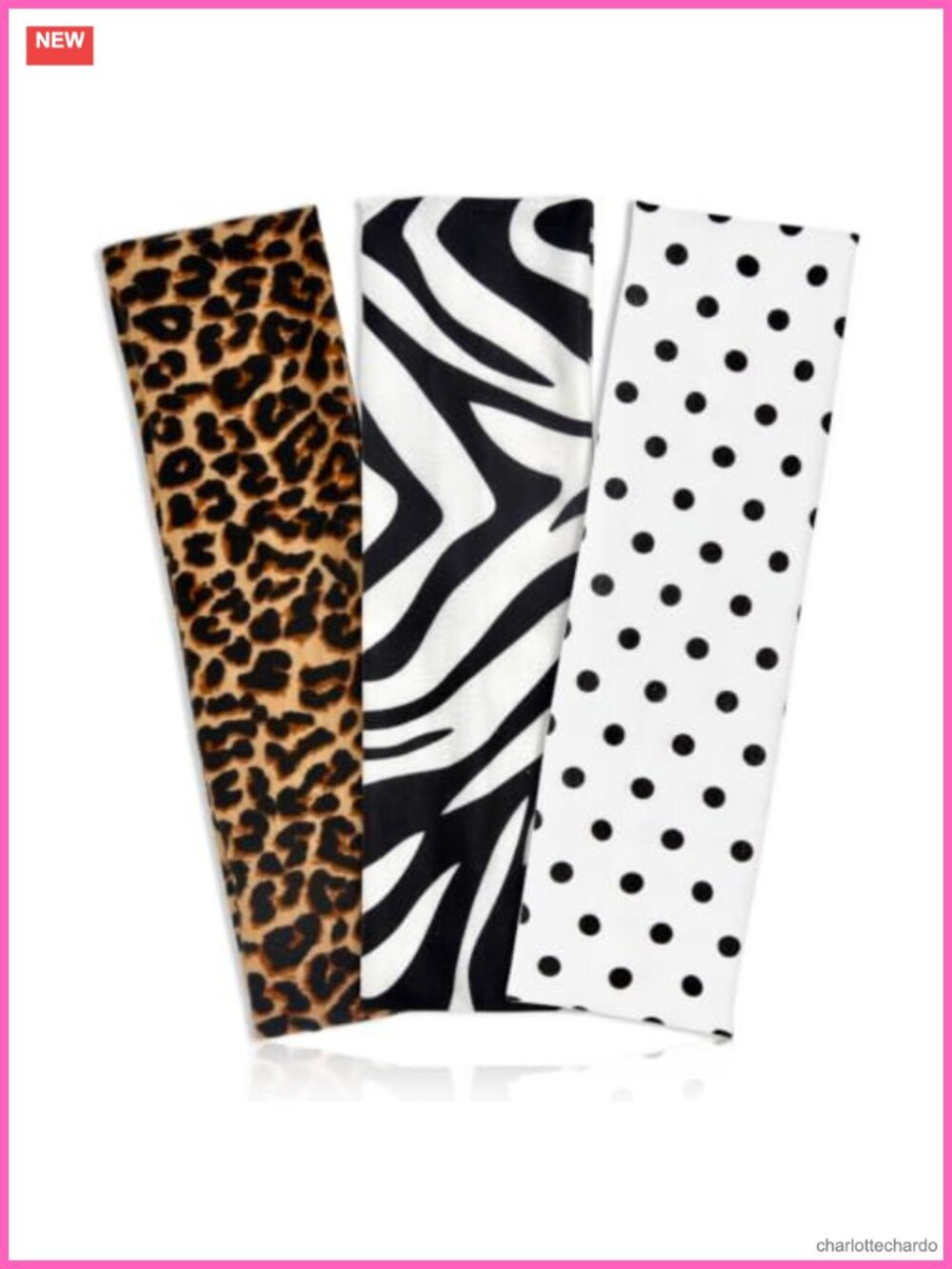 3 Pack Soft Cloth Headbands Non Slip Stretch Polka Dot Cheetah Zebra Print